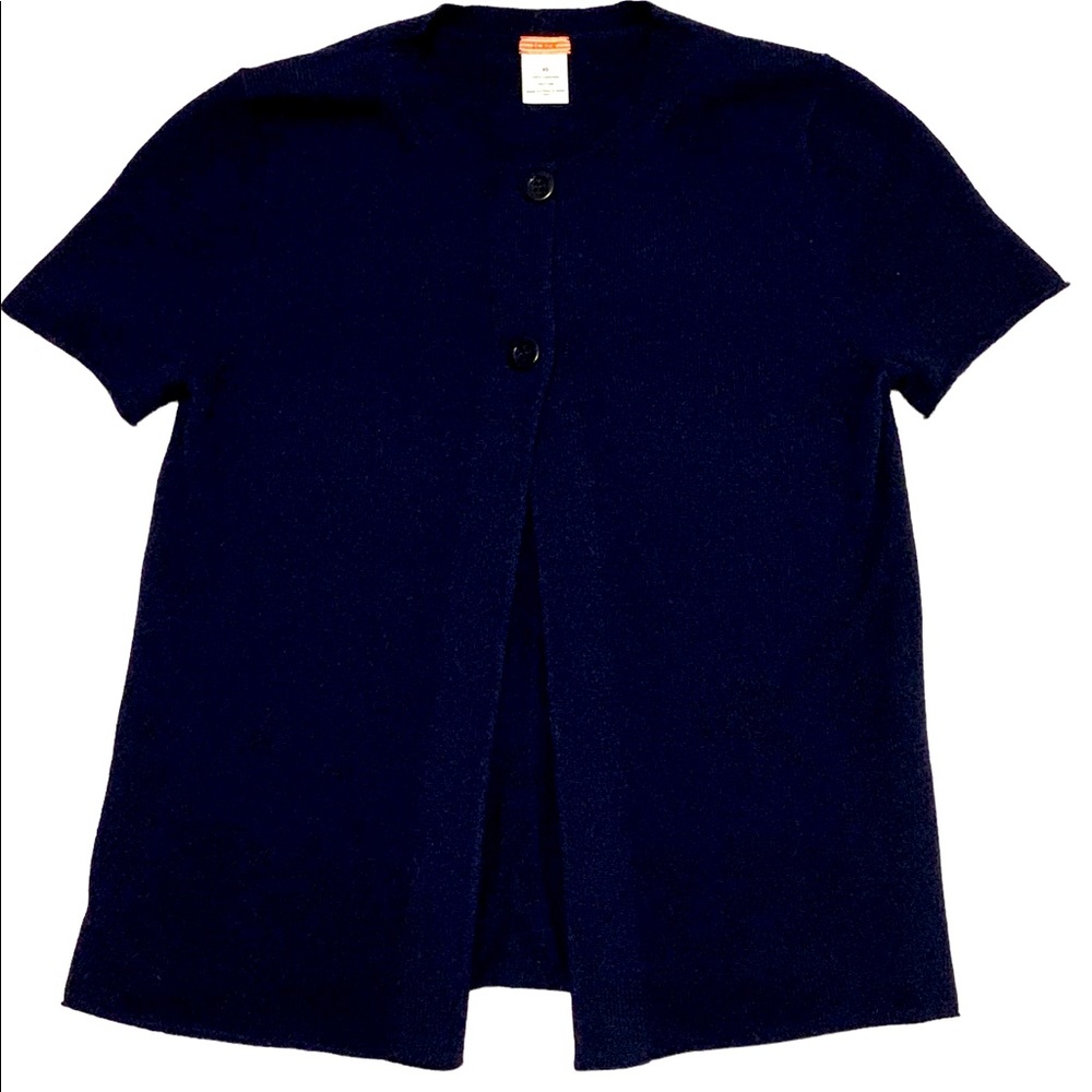 J. Crew 100 % Cashmere Sweater Two Button Short Sleeve Cardigan Navy